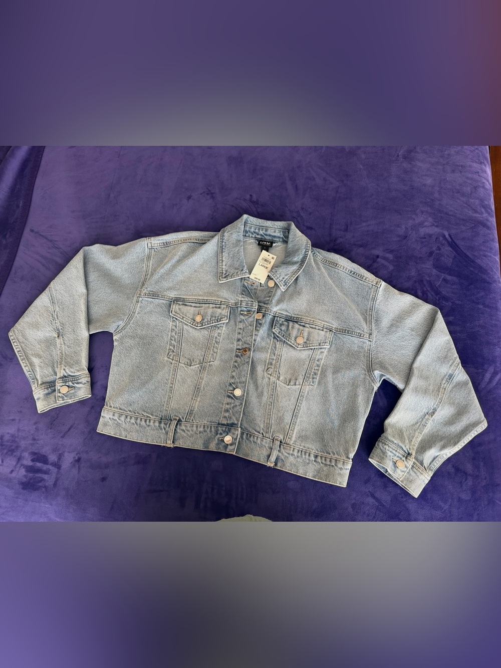 INC International Concepts Light Blue Cropped Jean Jacket Size L